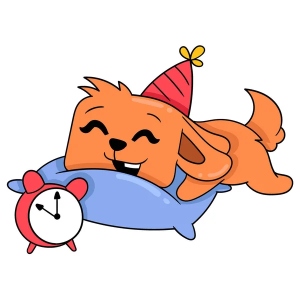 Orange Dog Lazy Lying Waiting New Year Moment Vector Illustration — Vetor de Stock
