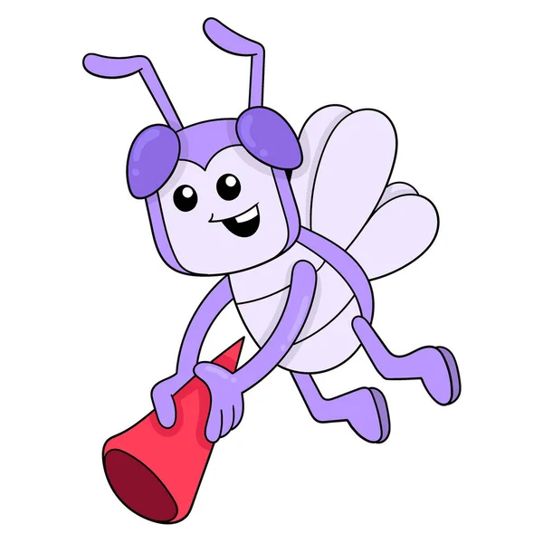 Purple Fly Flying New Year Trumpet Vector Illustration Art Doodle — 스톡 벡터