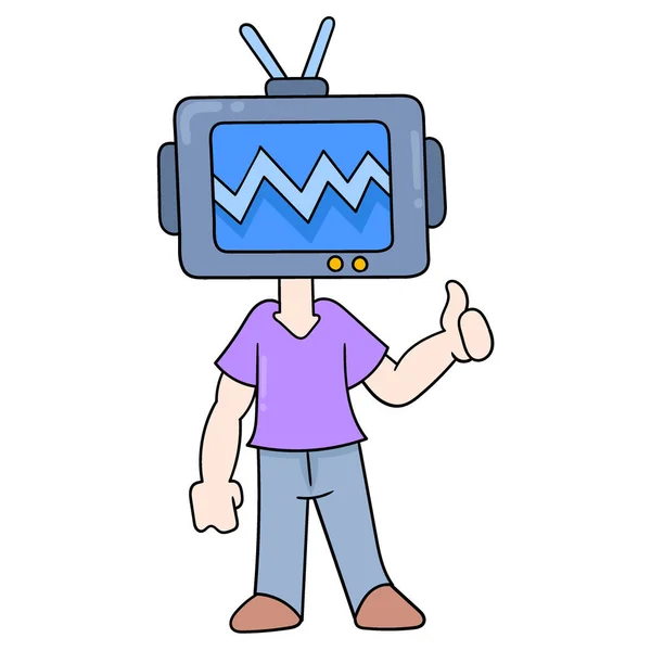 Electronic Television Head Man Vector Illustration Art Doodle Icon Image — Stockový vektor