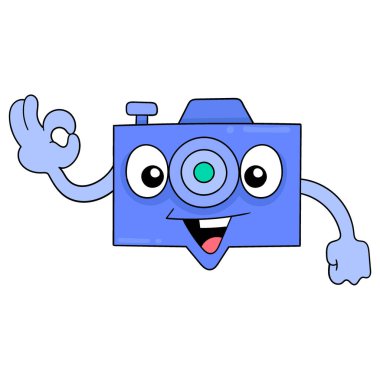 digital camera smiling face greeting, vector illustration art. doodle icon image kawaii.