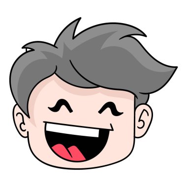 laughing faced boy head, vector illustration carton emoticon. doodle icon drawing