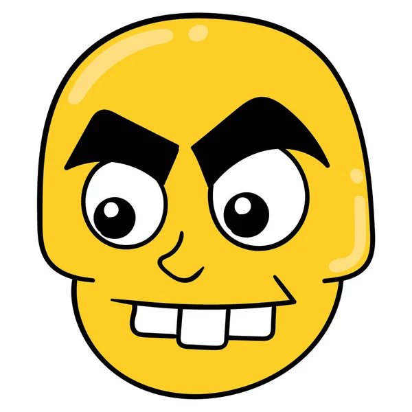Yellow Creature Head Smiling Weird Vector Illustration Carton Emoticon Doodle —  Vetores de Stock