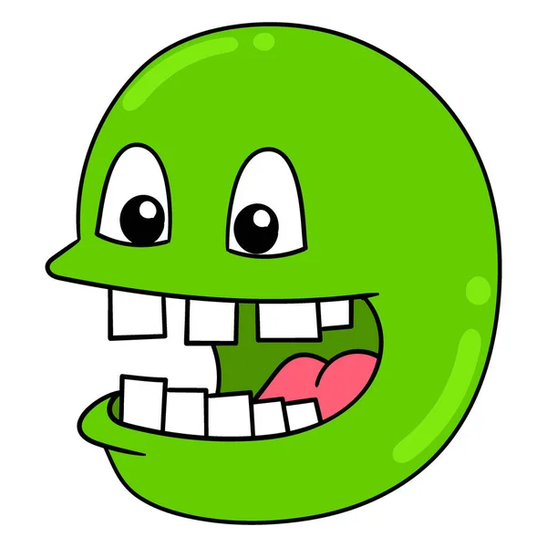 Green Creature Head Laughing Happily Vector Illustration Carton Emoticon Doodle — Stockvektor