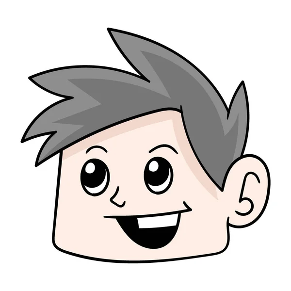 Handsome Faced Boy Smiling Happily Vector Illustration Carton Emoticon Doodle — Stockvektor