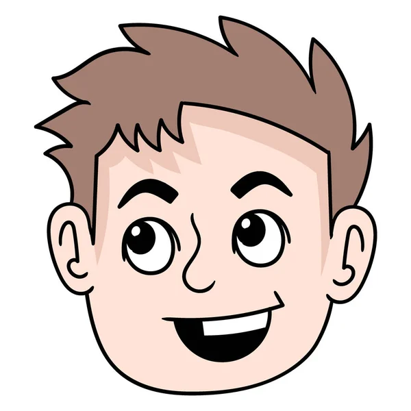 Happy Faced Boy Brown Hair Vector Illustration Carton Emoticon Doodle — Stockvektor