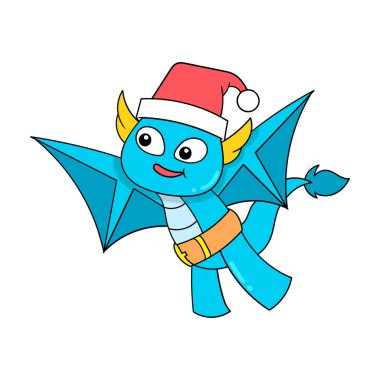 cute flying winged creature wearing a christmas hat, vector illustration art. doodle icon image kawaii.