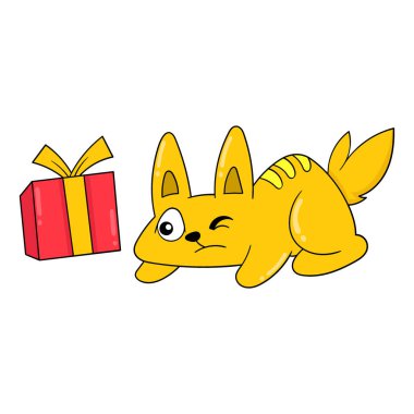the cat is curious about the contents of the gift box, vector illustration art. doodle icon image kawaii.