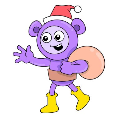 walking creatures carry gift bags to share, vector illustration art. doodle icon image kawaii.