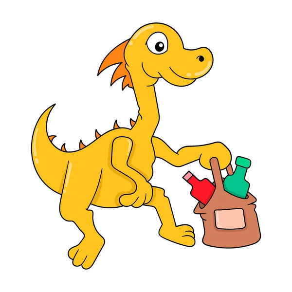 Dinosaurier Fuß Mit Einer Tüte Voller Lebensmittel Vektor Illustrationskunst Doodle — Stockvektor