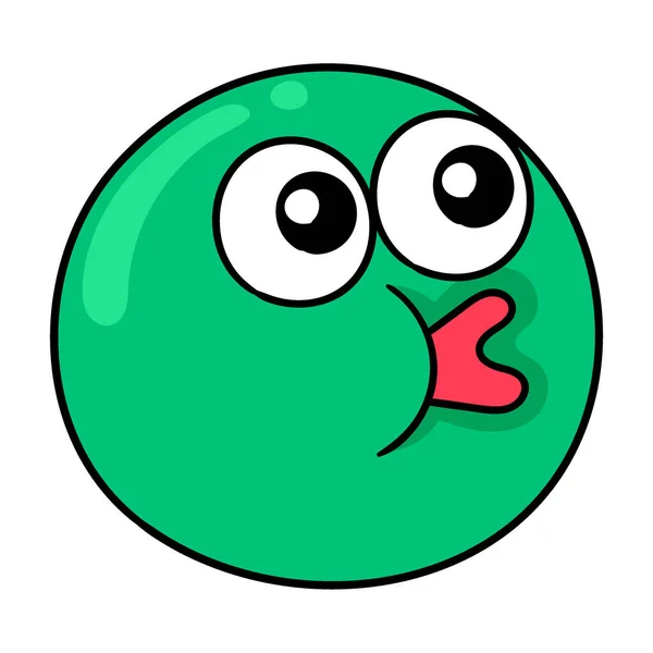 Grön Emoji Boll Med Läppar Kyssar Uttryck Vektor Illustration Kartong — Stock vektor