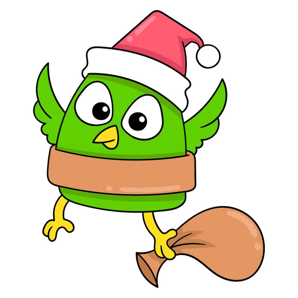 Little Bird Celebrating Christmas Flying Vector Illustration Art Doodle Icon — Stock Vector