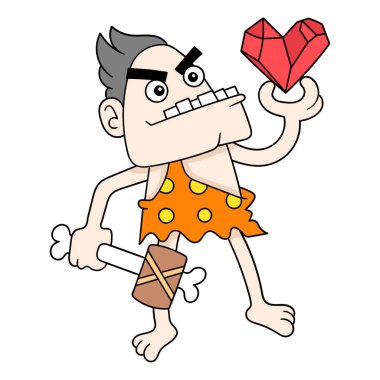 Antik insanlar aşk biçimi elmas taş, vektör illüstrasyon sanatı buluyor. karalama simgesi resmi kawaii.