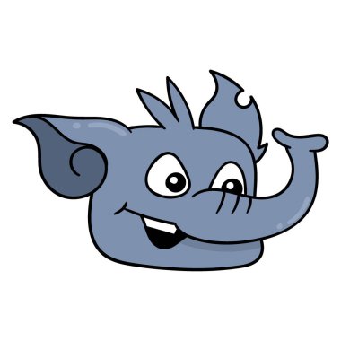 Fil kafası gülen surat, vektör illüstrasyon karton simgesi. karalama simgesi çizimi