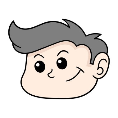 Yakışıklı tombul çocuk kafası, vektör illüstrasyon karton simgesi. karalama simgesi çizimi