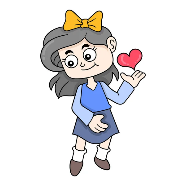 Piękna Dziewczyna Szczęśliwa Miłości Wektor Ilustracji Sztuki Ikona Doodle Obraz — Wektor stockowy