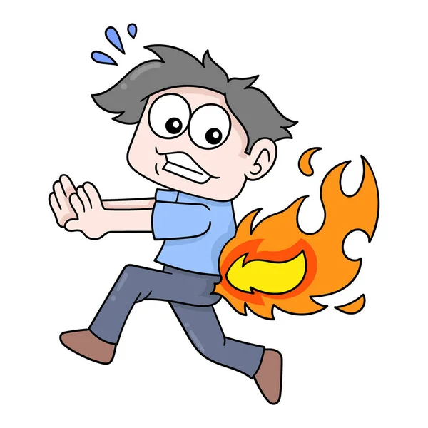 Boy Frantically Running Because His Ass Fire Vector Illustration Art —  Vetores de Stock