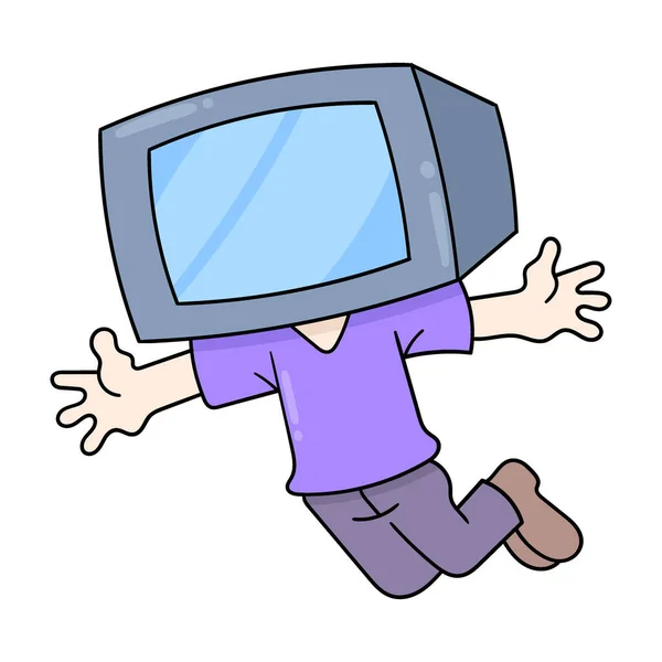 Television Head Man Vector Illustration Art Doodle Icon Image Kawaii — Stock Vector
