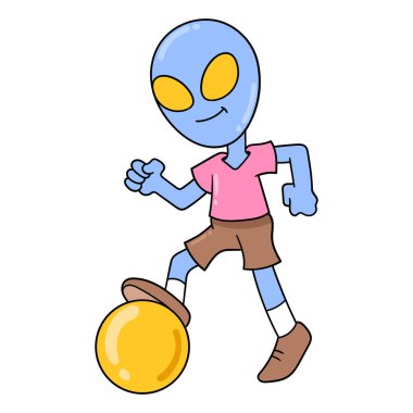 Uzaylılar futbol oynuyor, vektör çizim sanatı. karalama simgesi resmi kawaii.