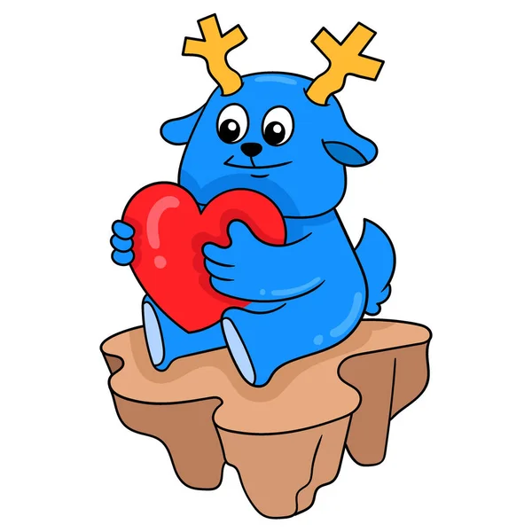 Venado Azul Abrazando Amor Día San Valentín Vector Ilustración Arte — Archivo Imágenes Vectoriales