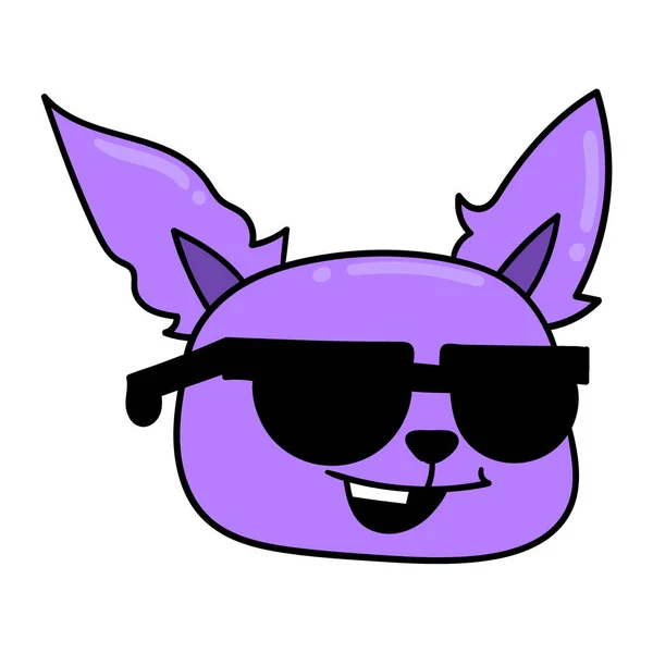 Cabeza Gato Morado Con Gafas Sol Emoticono Ilustración Vector Cartón — Archivo Imágenes Vectoriales