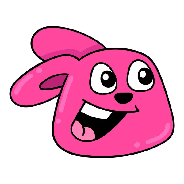 Pink Rabbit Head Laughing Happily Vector Illustration Carton Emoticon Doodle — Stock Vector