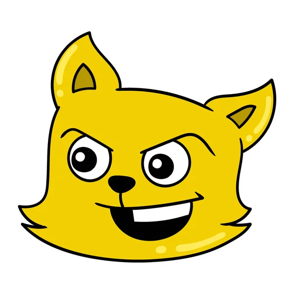 Yellow Cat Head Smiling Grinning Vector Illustration Carton Emoticon Doodle — Stock Vector