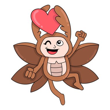 Sevgililer Günü 'nü kutlayan uçan kahverengi böcek, vektör illüstrasyon sanatı. karalama simgesi resmi kawaii.