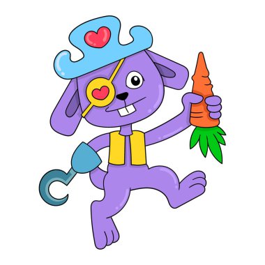 Korsan kostümü giyen mutlu tavşan, vektör çizim sanatı. karalama simgesi resmi kawaii.