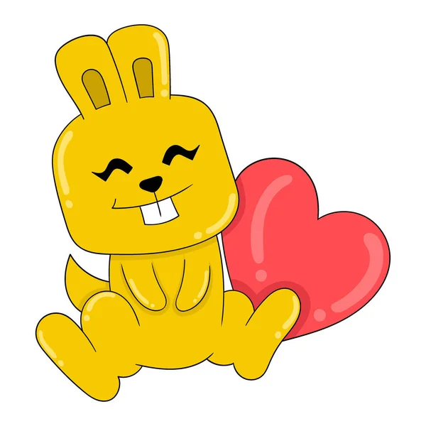 Gelber Hase Feiert Valentinstag Vektorillustrationskunst Doodle Symbolbild Kawaii — Stockvektor