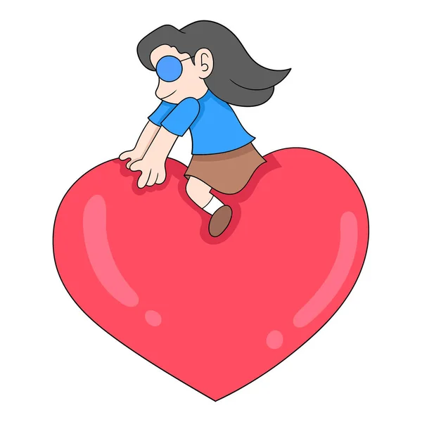 여자는 발렌타인 데이의 일러스트 아트를 있습니다 Doodle Icon Image Kawaii — 스톡 벡터