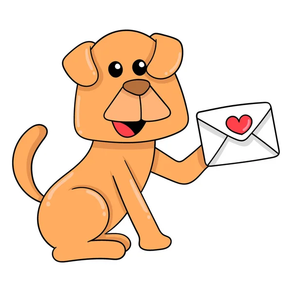 Puppy Zit Een Liefdesbrief Bezorgen Vectorillustratie Kunst Doodle Pictogram Afbeelding — Stockvector
