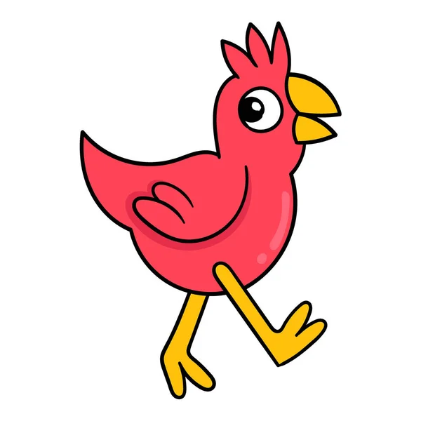 Red Chicken Walk Vektorillustration Kunst Doodle Symbolbild Kawaii — Stockvektor