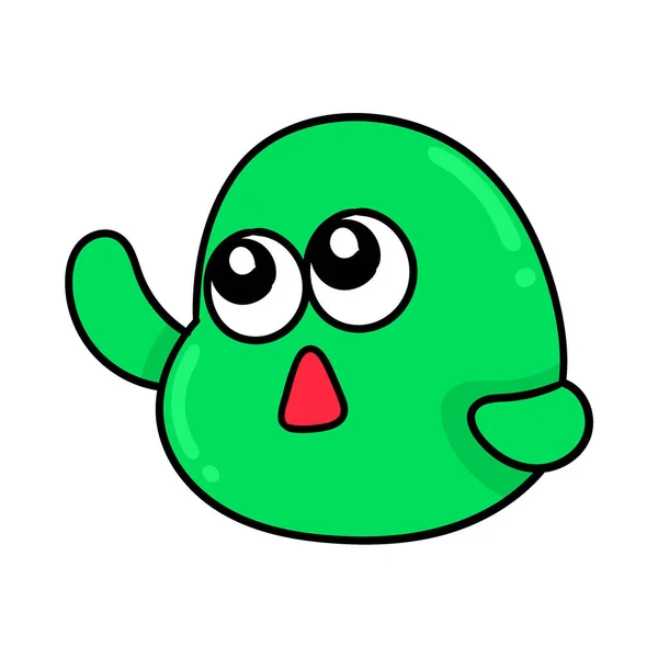 Cute Squid Shaped Green Creature Vector Illustration Art Doodle Icon — Stock Vector