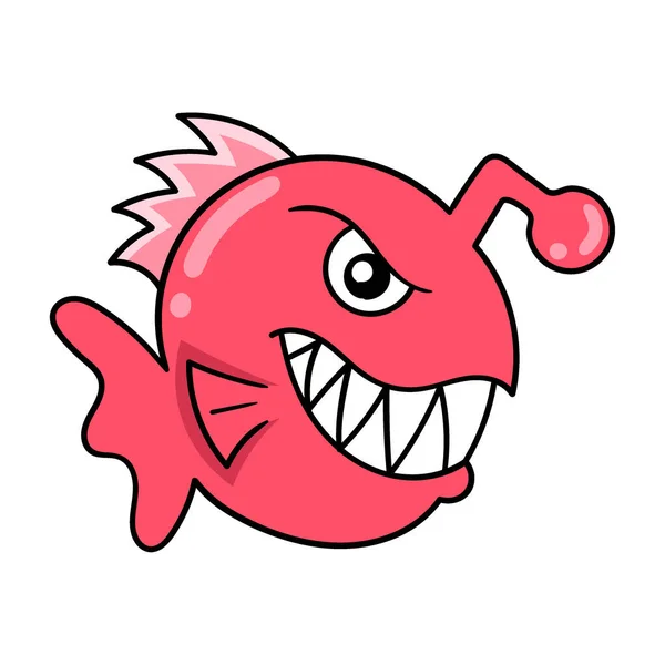 Piranha Olhar Agressivo Com Dentes Afiados Arte Ilustração Vetorial Doodle — Vetor de Stock