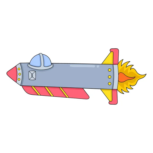 Metall Raket Flyger Till Yttre Rymden Vektor Illustration Konst Doodle — Stock vektor