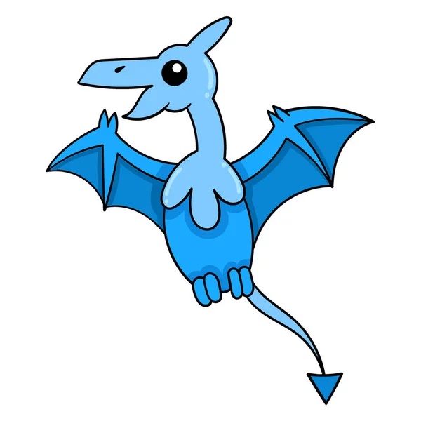 Pollito Dinosaurio Azul Volando Cielo Ilustración Vectorial Arte Doodle Icono — Archivo Imágenes Vectoriales