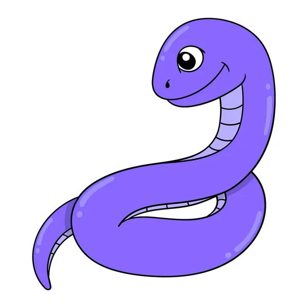 Amigável Cobra Anaconda Gigante Roxo Arte Ilustração Vetorial Doodle Ícone — Vetor de Stock