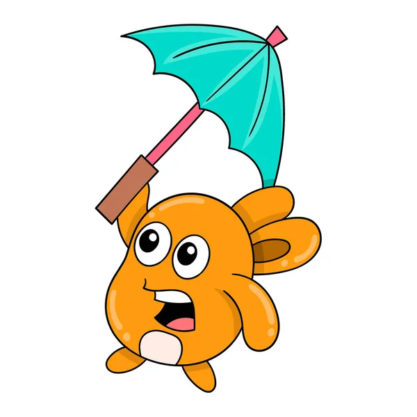 Милое Существо Запутанным Лицом Держащее Зонтик Сезон Дождей Векторное Иллюстрационное — стоковый вектор