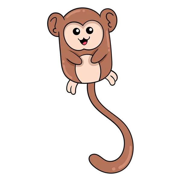 Дитина Довгохвостої Мавпи Посміхається Доброзичливо Векторне Ілюстраційне Мистецтво Каракулі Іконка — стоковий вектор