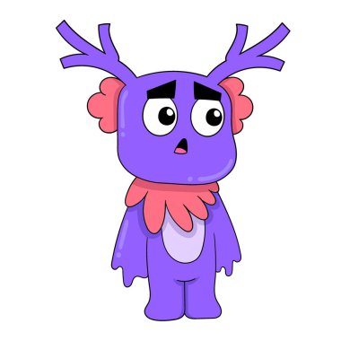 Geyik aval aval bakıyor, vektör çizim sanatı. karalama simgesi resmi kawaii.