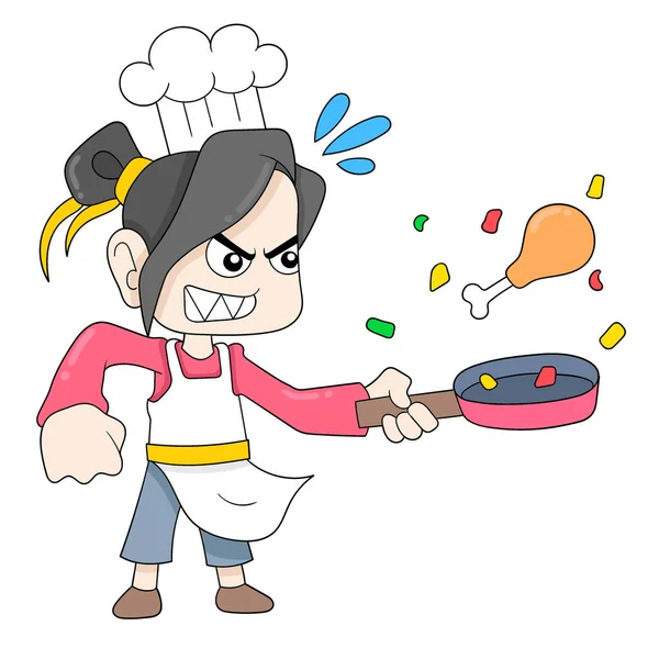 Žena Vášnivá Pro Vaření Jako Kuchař Vektorové Ilustrační Umění Kreslit — Stockový vektor