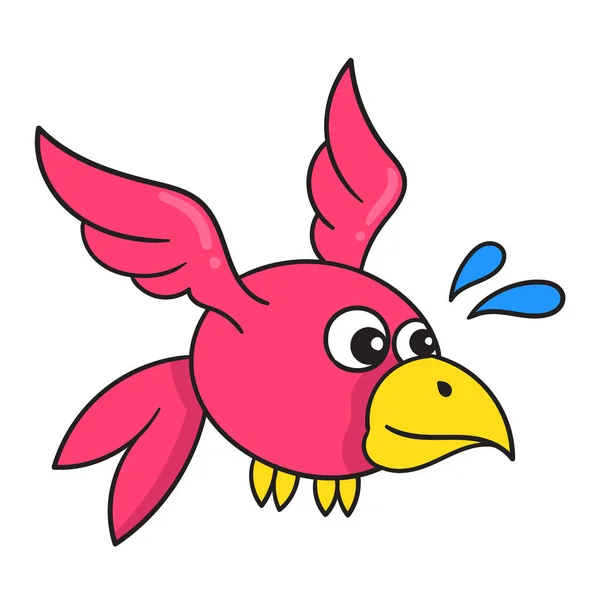 Pfau Fliegen Niedliches Gesicht Vektor Illustration Kunst Doodle Symbolbild Kawaii — Stockvektor