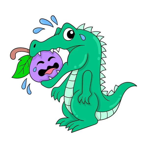 Krokodil Kaut Gemüsetomate Mund Vektorillustrationskunst Doodle Symbolbild Kawaii — Stockvektor
