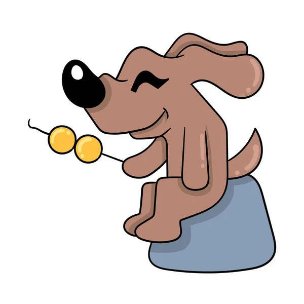 Σκύλος Κάθεται Στο Βράχο Απολαμβάνοντας Φαγητό Διάνυσμα Εικονογράφηση Τέχνης Εικόνα — Διανυσματικό Αρχείο