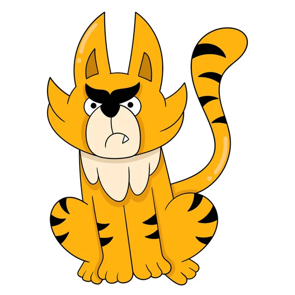 Aggressive Face Tiger Sitting Waiting Prey Vector Illustration Art Doodle — Stock Vector