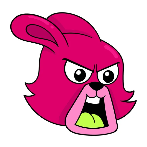 Aggressives Wütendes Gesicht Roter Hasenkopf Vektorillustration Kunst Doodle Symbolbild Kawaii — Stockvektor