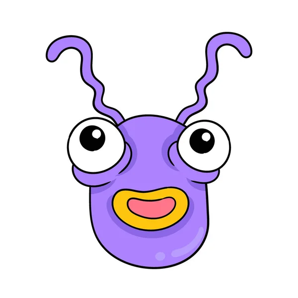 大眼睛紫色怪物的头在笑 矢量插图艺术 涂鸦图标图像Kawaii — 图库矢量图片