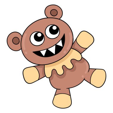 Korkunç gülen yüzlü oyuncak ayı, vektör çizim sanatı. karalama simgesi resmi kawaii.