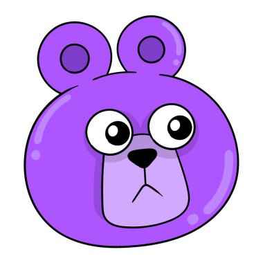 Mor ayı kafası sade bir yüz, vektör çizim sanatı. karalama simgesi resmi kawaii.