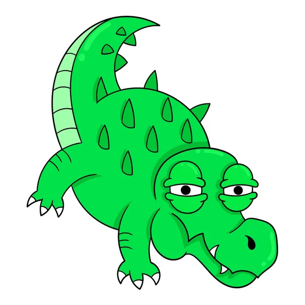 Lazy Bored Looking Green Crocodile Vector Illustration Art Doodle Icon — Stock Vector